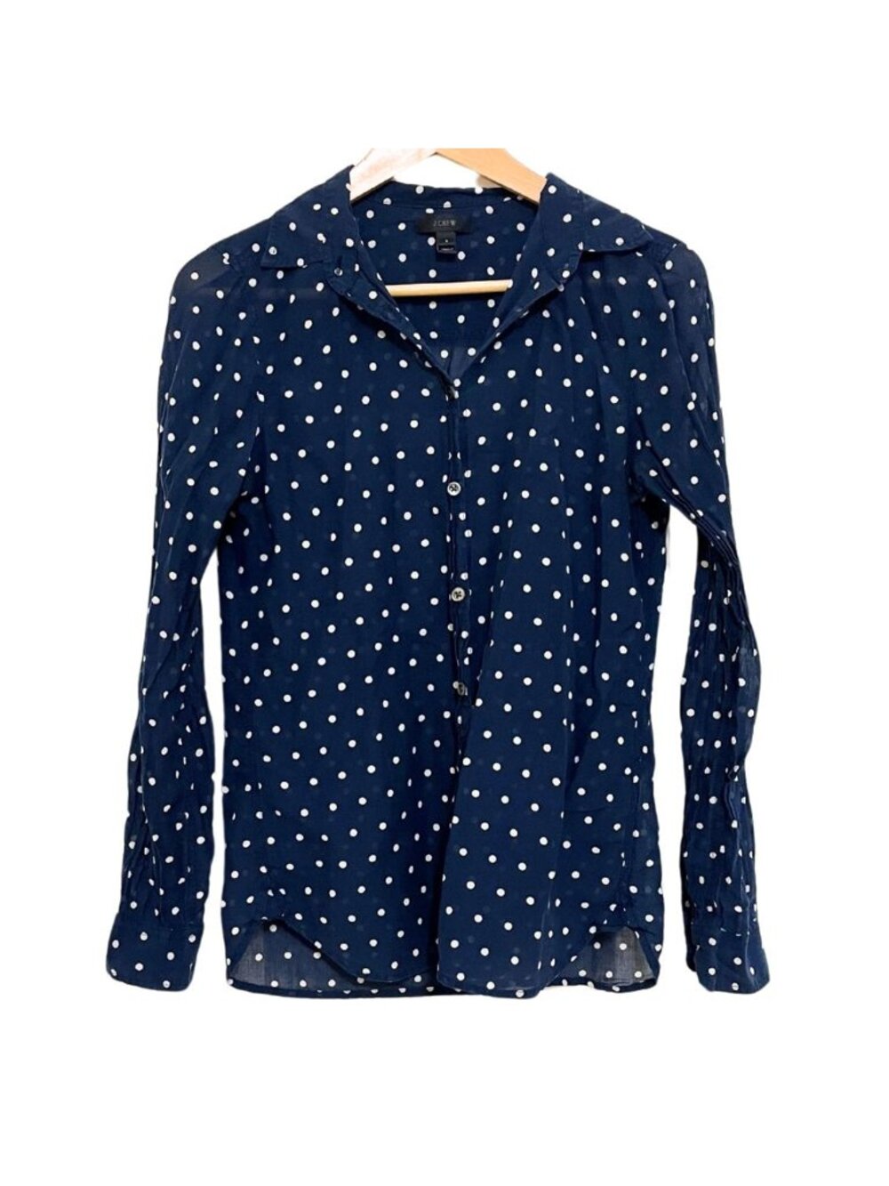 J.Crew Semi-Sheer Navy with White Polka Dots Preppy Button Down Blouse – Sz 2